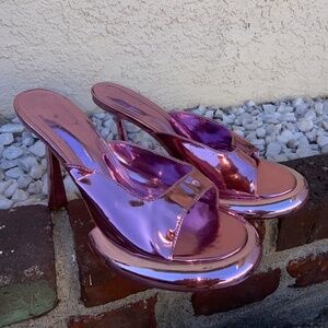 C BARBIE PINK METALLIC PLATFORM HEELS PUMPS DANCER PLEASER SZ 41
